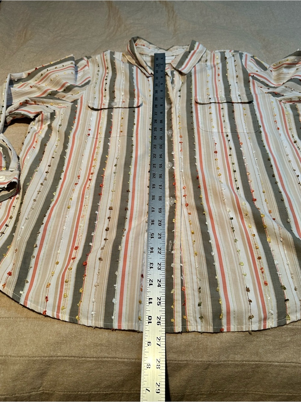 Alfred Dunner Cream Button-Down Shirt with Pink & Gray Stripes - Picture 9 of 12
